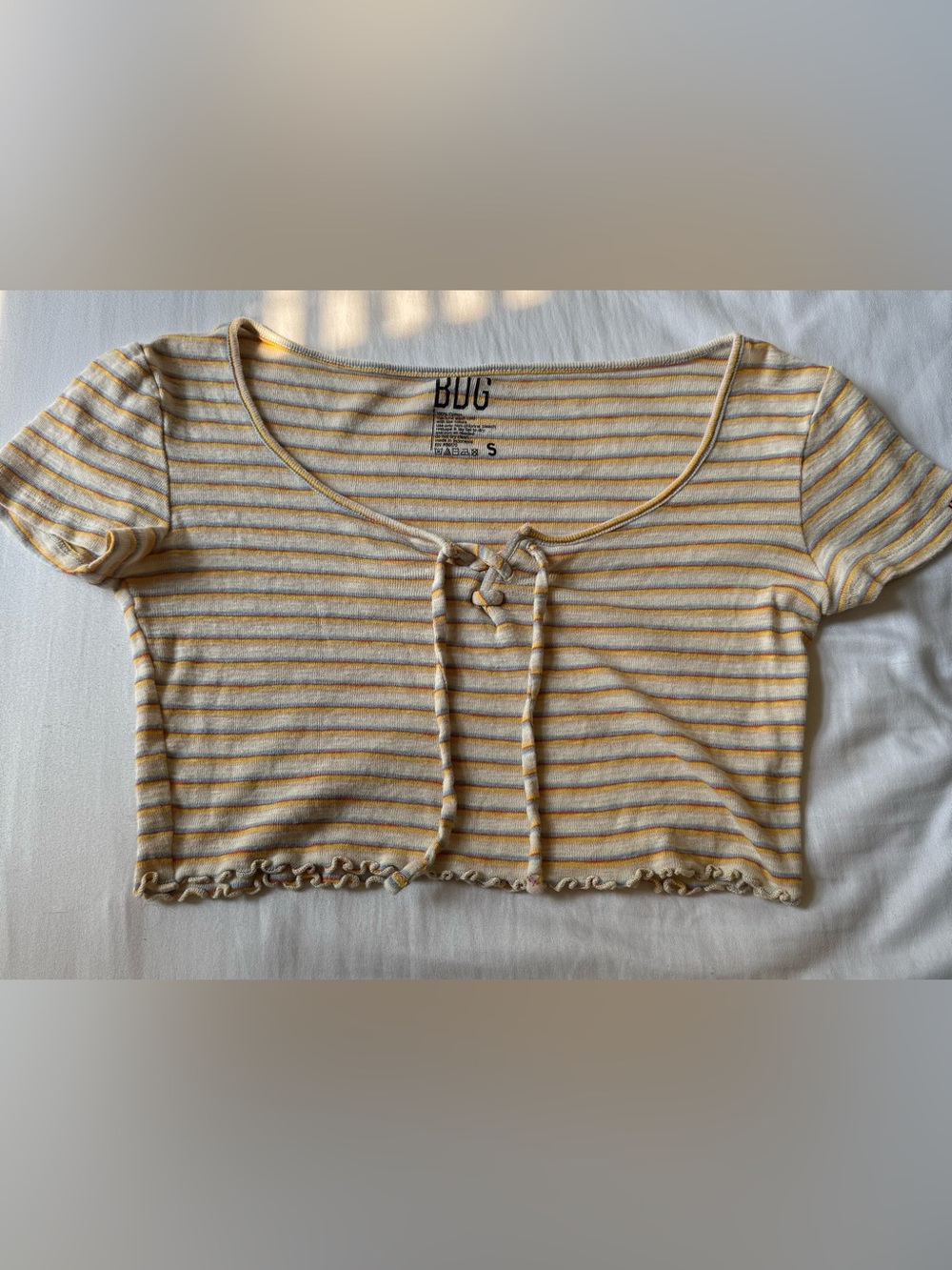 Urban Outfitters Striped Yellow & White Lace-Up Crop Top